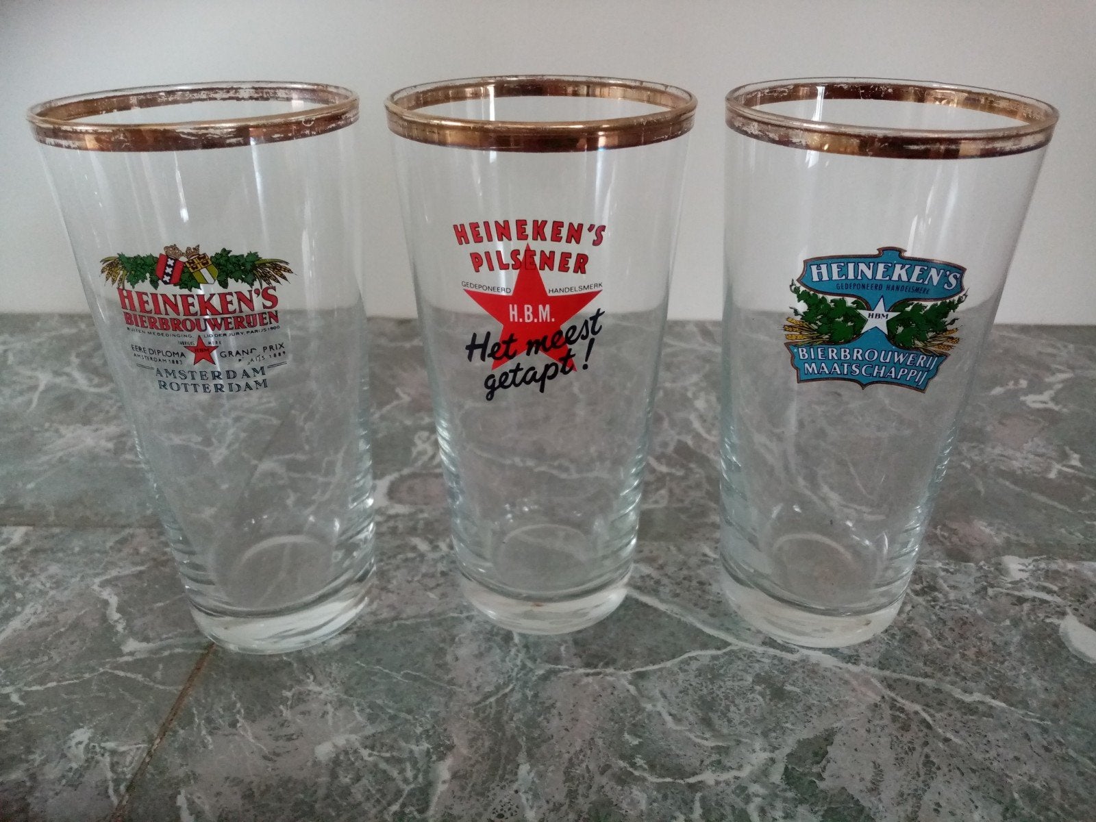3 Heineken rode sien bierglazen, Ophalen of Verzenden, Nieuw, Glas of Glazen, Heineken