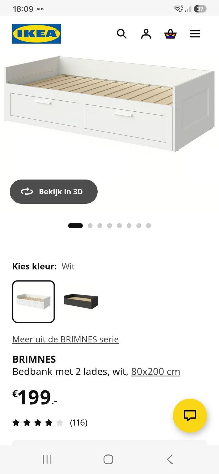 Brimnes bed Ikea 80x200cm, Ophalen, 85 tot 100 cm, Zo goed als nieuw, Matras