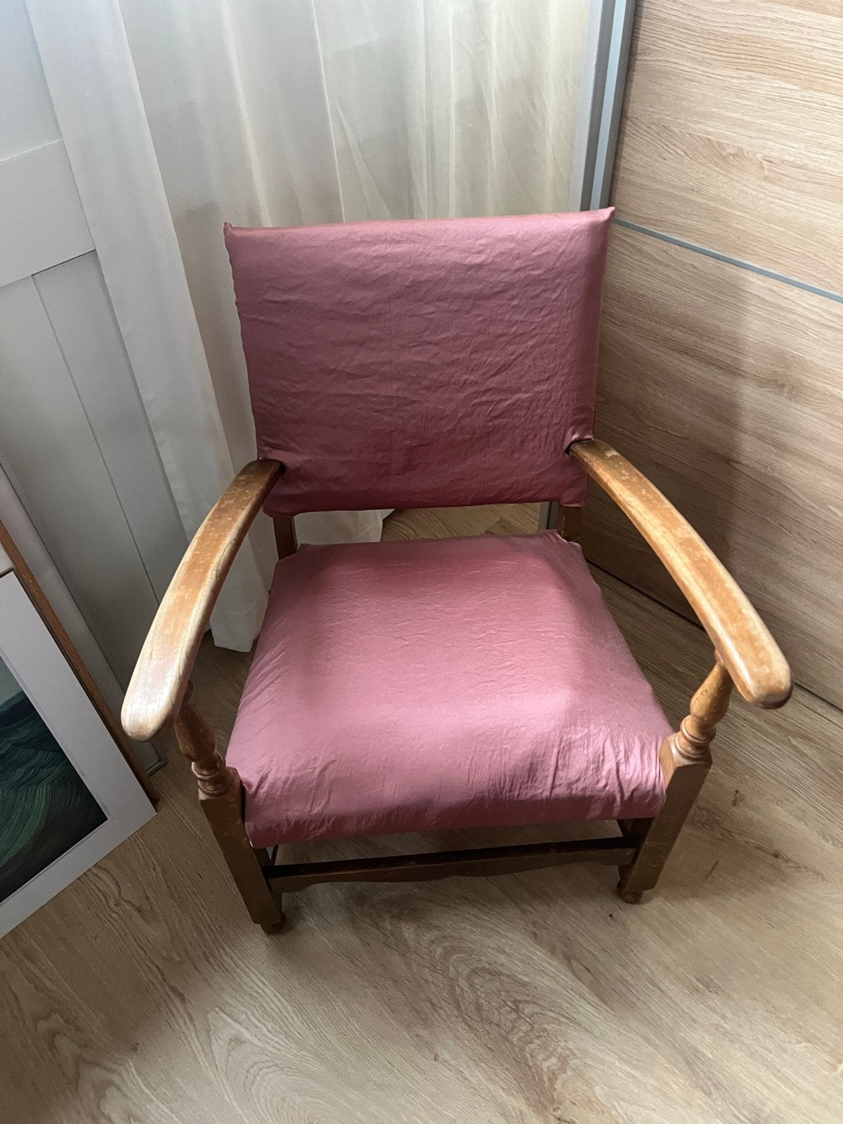 Opnieuw beklede vintage stoel - Roze, Ophalen of Verzenden