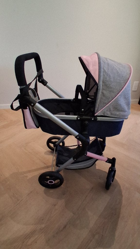 Poppenwagen met reiswieg en zitje - Roze/Grijs, Ophalen, Gebruikt, Babypop