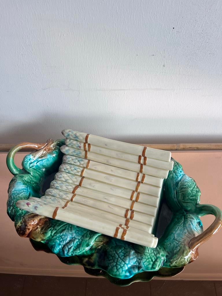 Franse Majolica Aspergeschaal antiek vintage, Ophalen of Verzenden
