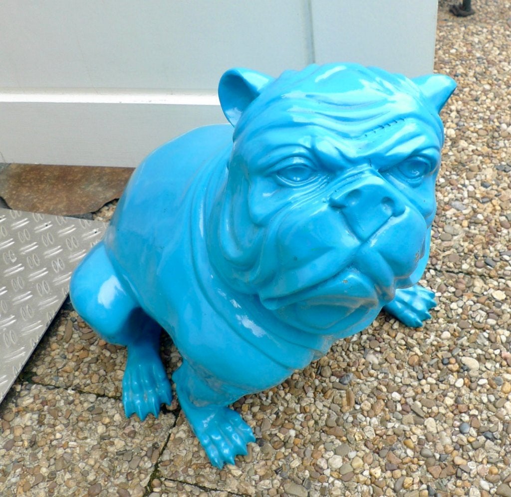 Blauwe buldog groot beeld uit winkel, Ophalen