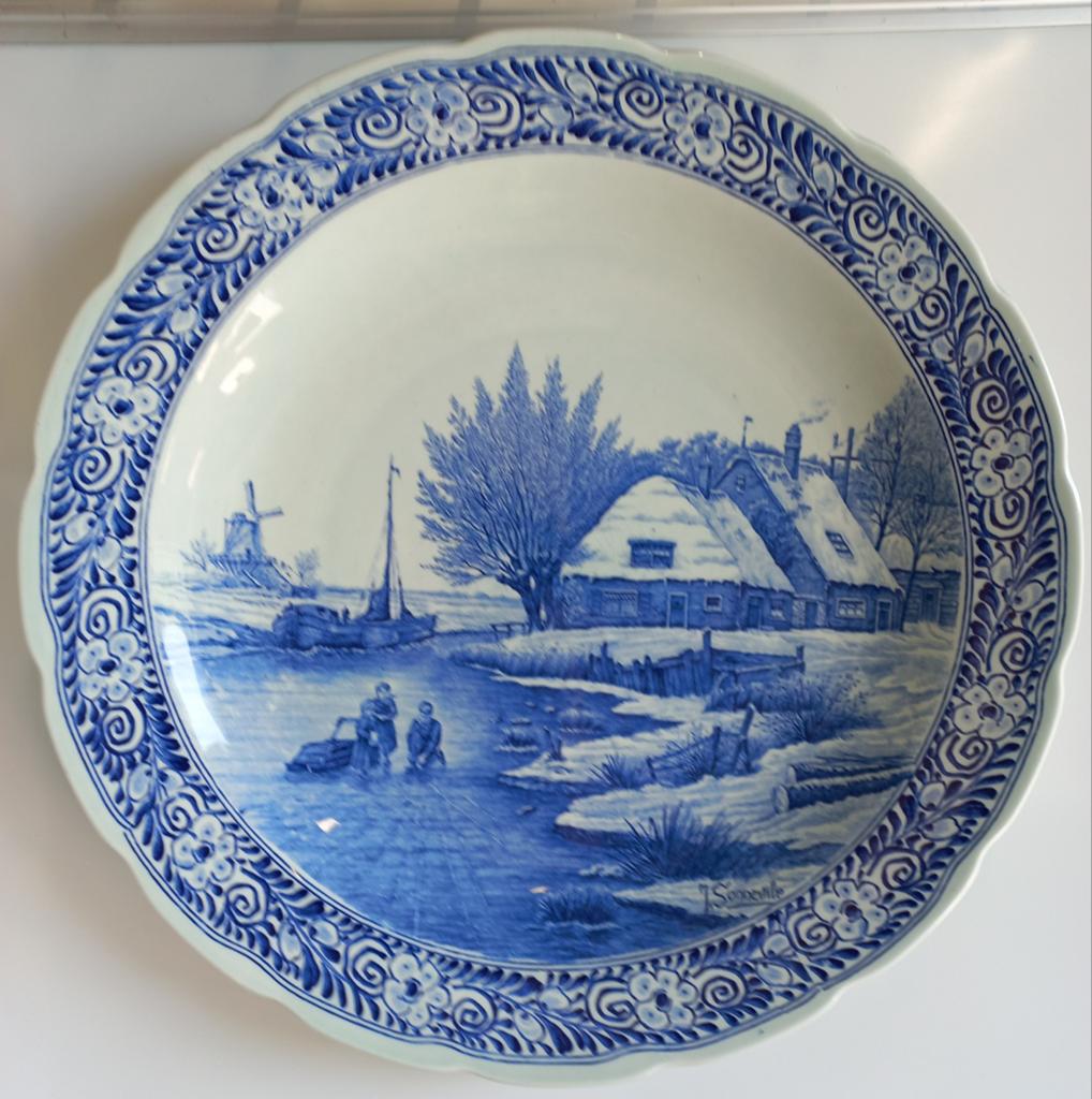 Groot Delfts Blauw Wandbord - Winterlandschap 40 cm, Ophalen of Verzenden