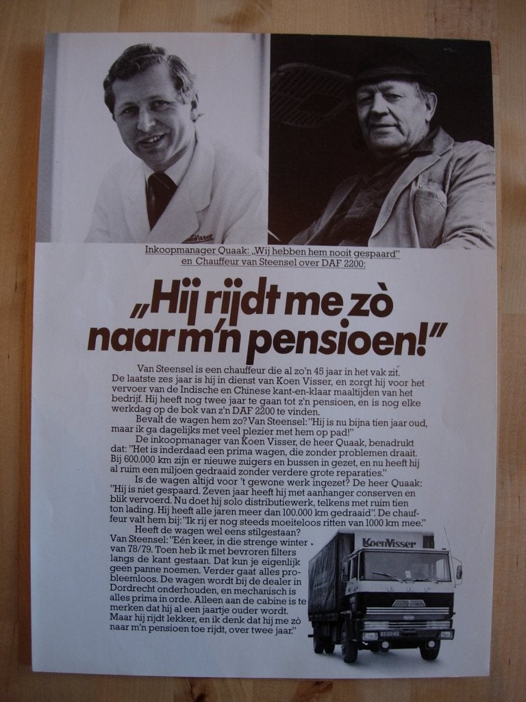 DAF 2200 Betrouwbaarheid Brochure ca 1981, Ophalen of Verzenden, Zo goed als nieuw, Overige merken, DAF