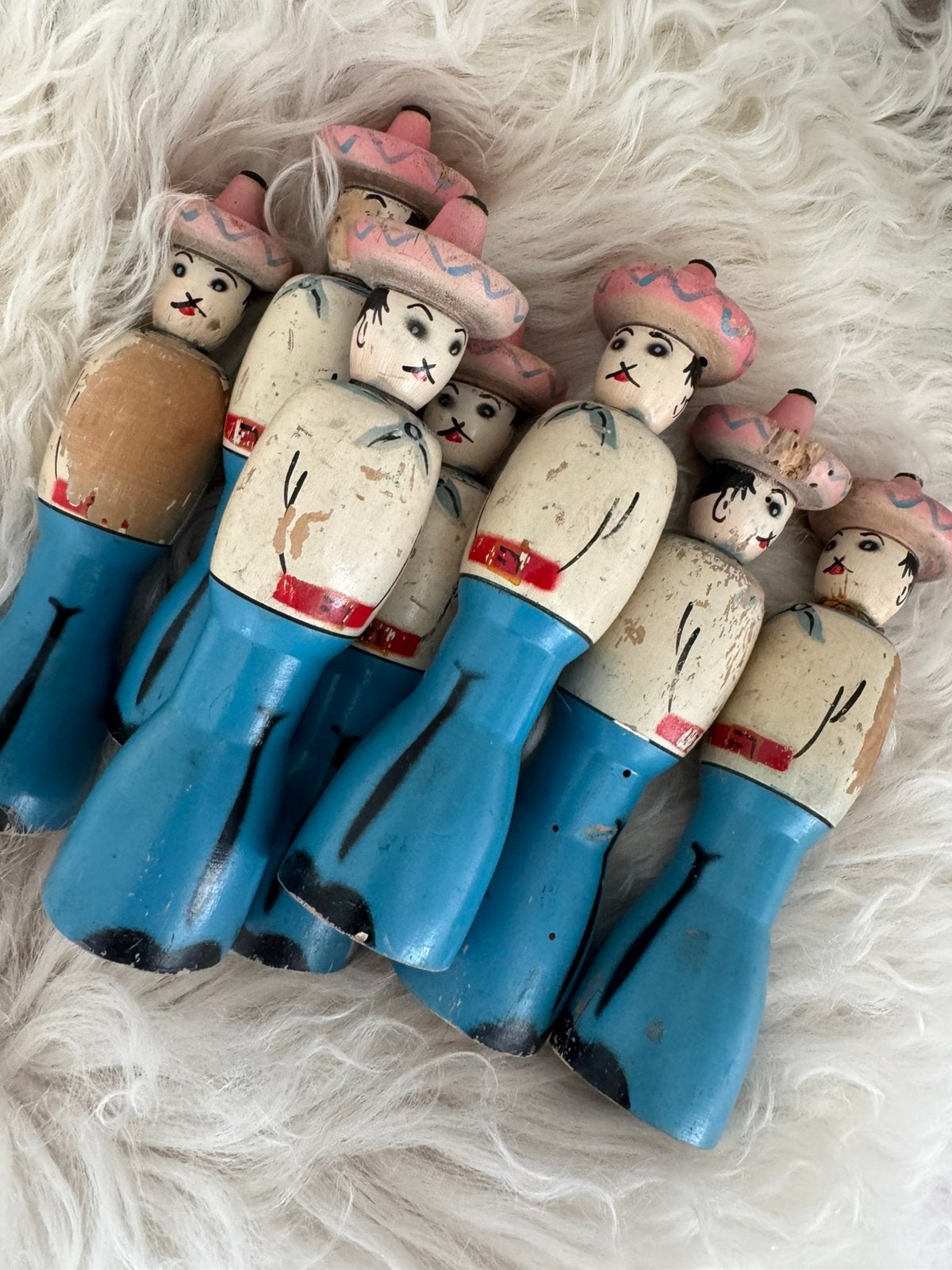 Vintage houten kegel poppetjes, Ophalen of Verzenden