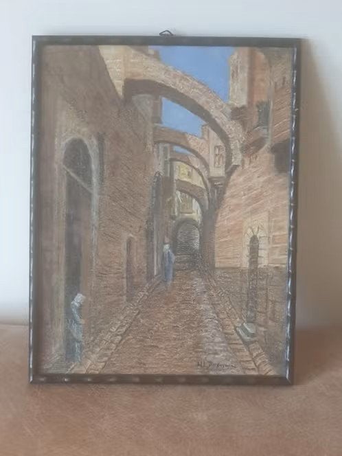 Hendrik Lourens Boersma Jeruzalem Via Dolorosa Pastel, Ophalen