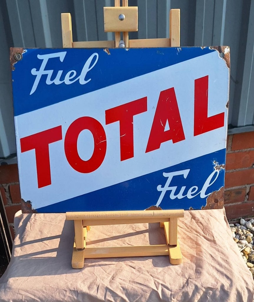 Origineel vintage emaille reclamebord van Total Fuel️️⛽️, Verzamelen, Merken en Reclamevoorwerpen, Reclamebord, Gebruikt, ., Ophalen of Verzenden