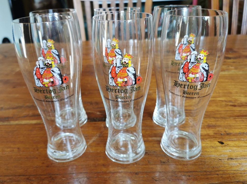 6 Hertog Jan Bierglazen., Ophalen of Verzenden, Zo goed als nieuw, Glas of Glazen, Hertog Jan