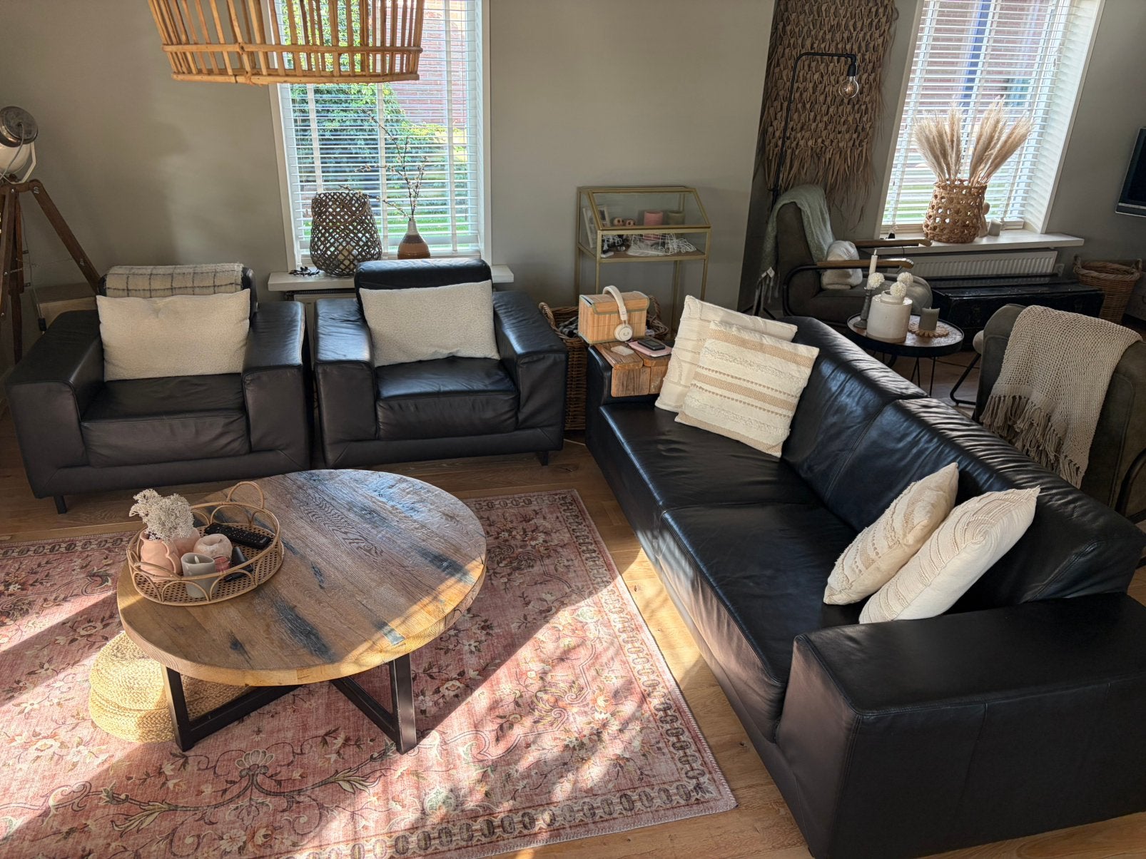 Echt lederen bank en fauteuil set, Ophalen, Zo goed als nieuw, Leer