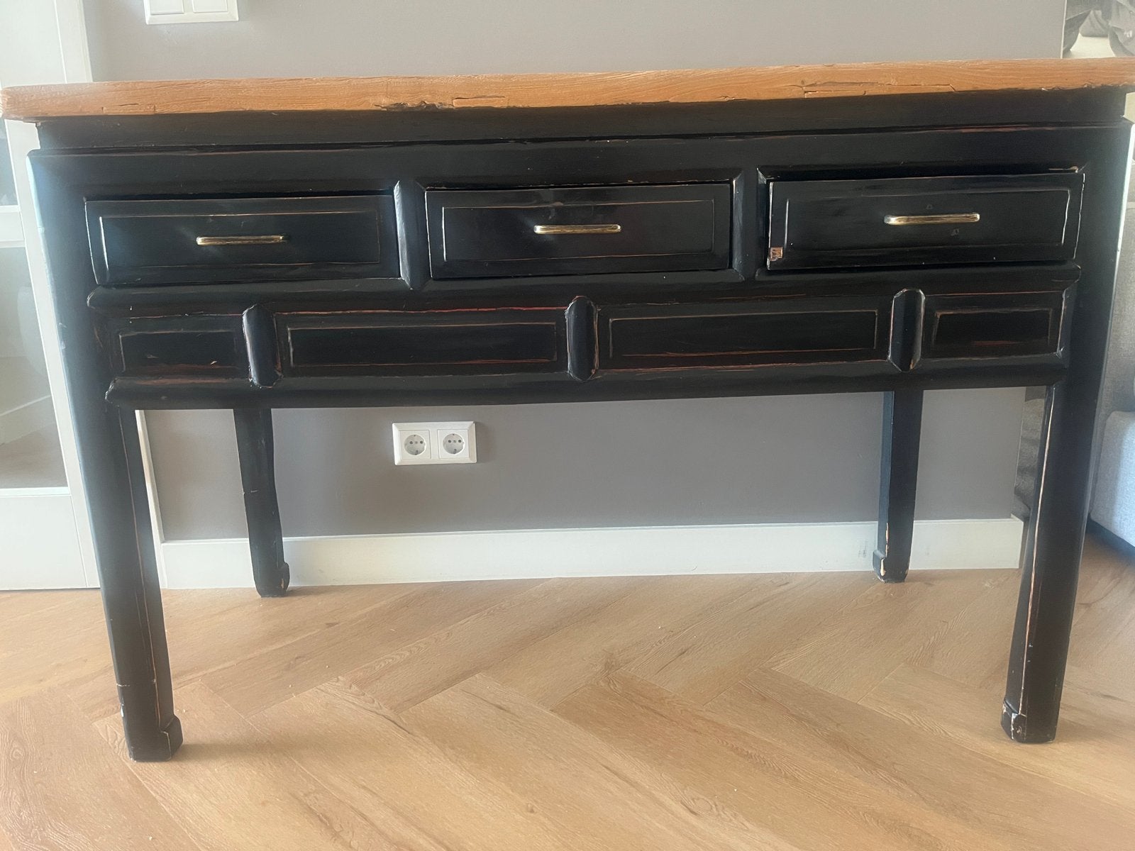 Prachtige zwart/bruine sidetable met drie laden, Huis en Inrichting, Tafels | Sidetables, Ophalen, 50 tot 100 cm, Zo goed als nieuw