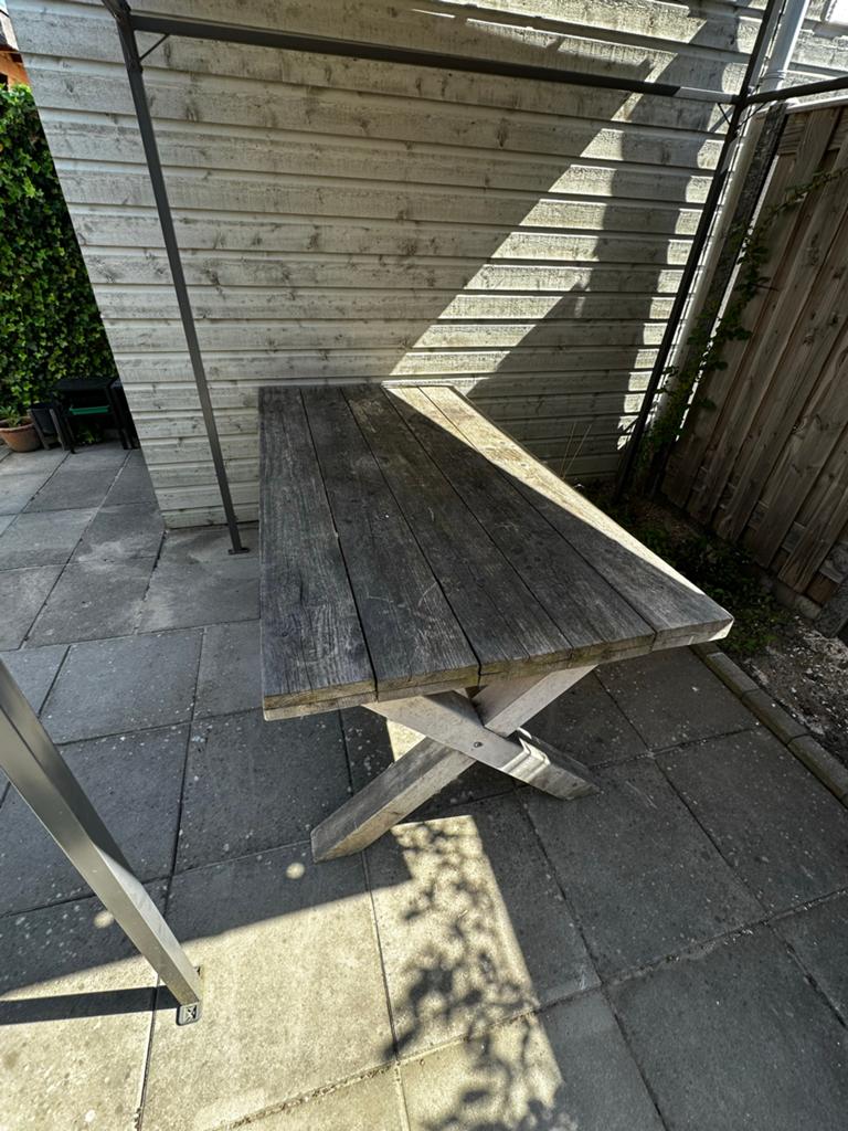 Robuuste houten tuintafel - 200x100 cm, Tuin en Terras, Tuintafels, Ophalen, Gebruikt, Rechthoekig, Hout