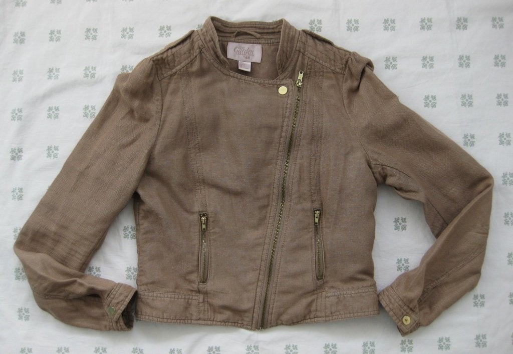 H&M bruin camel jasje, katoen-linnen, maat 38, schuine rits, Maat 38/40 (M), H&M, Bruin, Ophalen of Verzenden