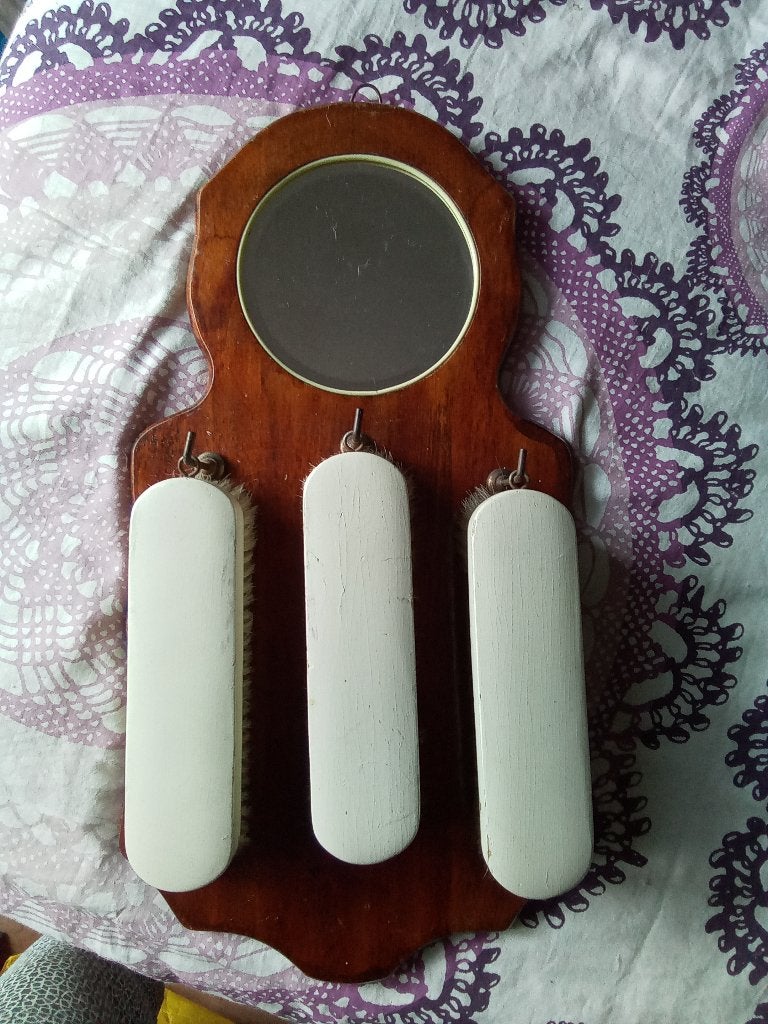retro vintage kledingborstel velours en 1 hout met spiegel, Antiek en Kunst, Ophalen