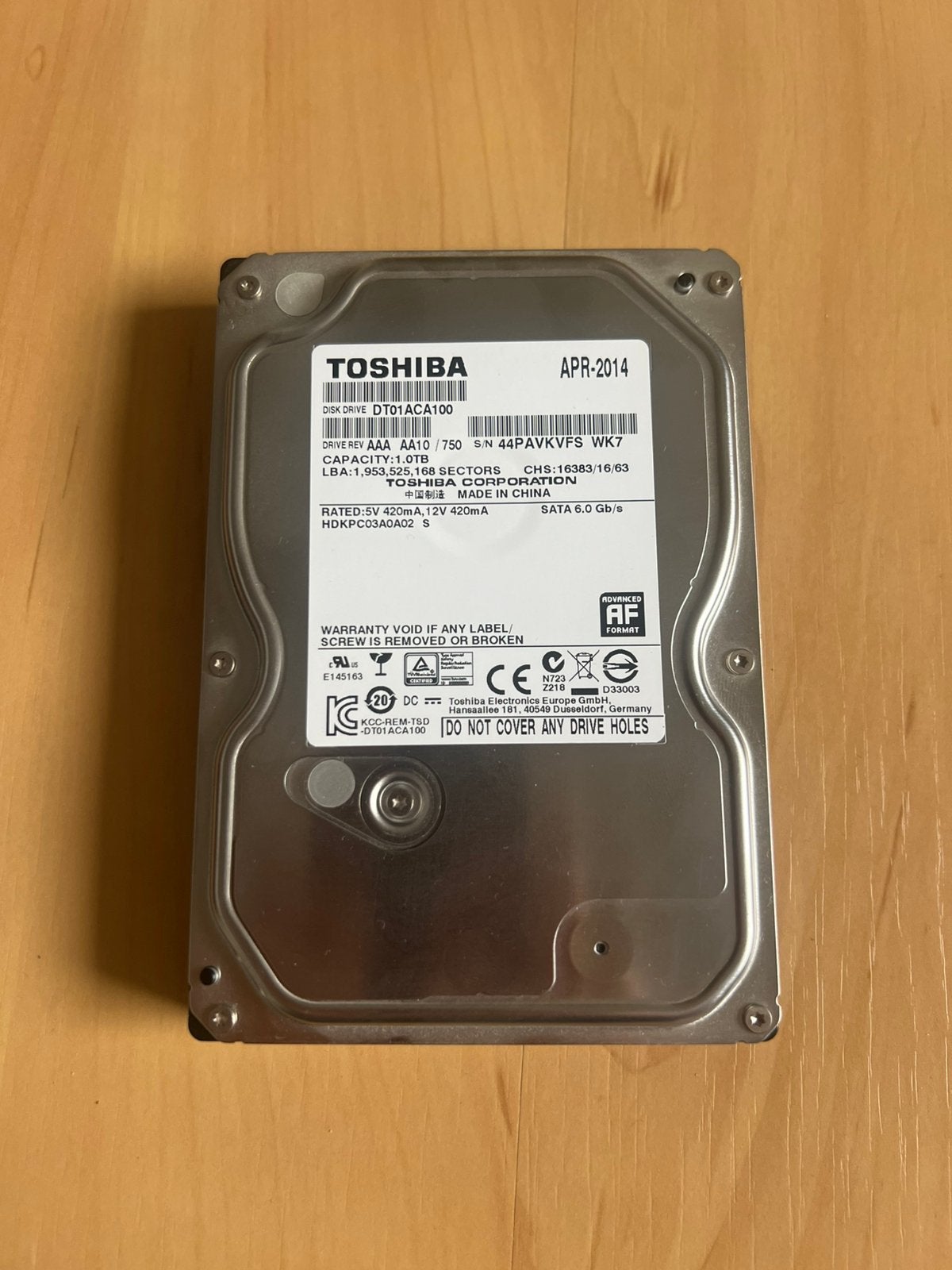 Toshiba 1TB HDD 3.5 SATA Werkend, Computers en Software, Harde schijven, Intern, Gebruikt, Ophalen of Verzenden, 3.5 inch