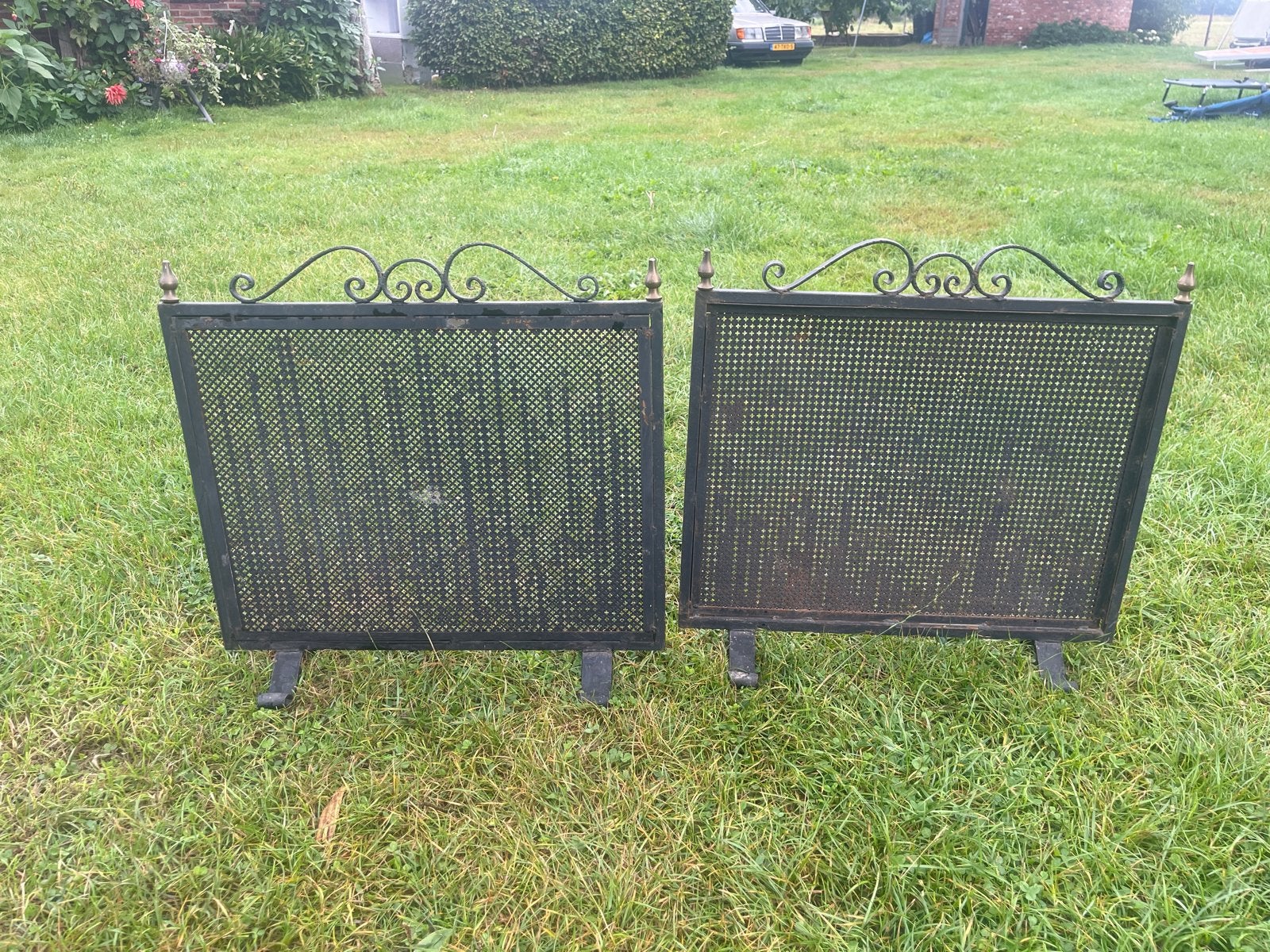 Set van 2 antieke haardschermen - 58x46 cm, Ophalen, Gebruikt, Vrijstaande haard, Overige soorten