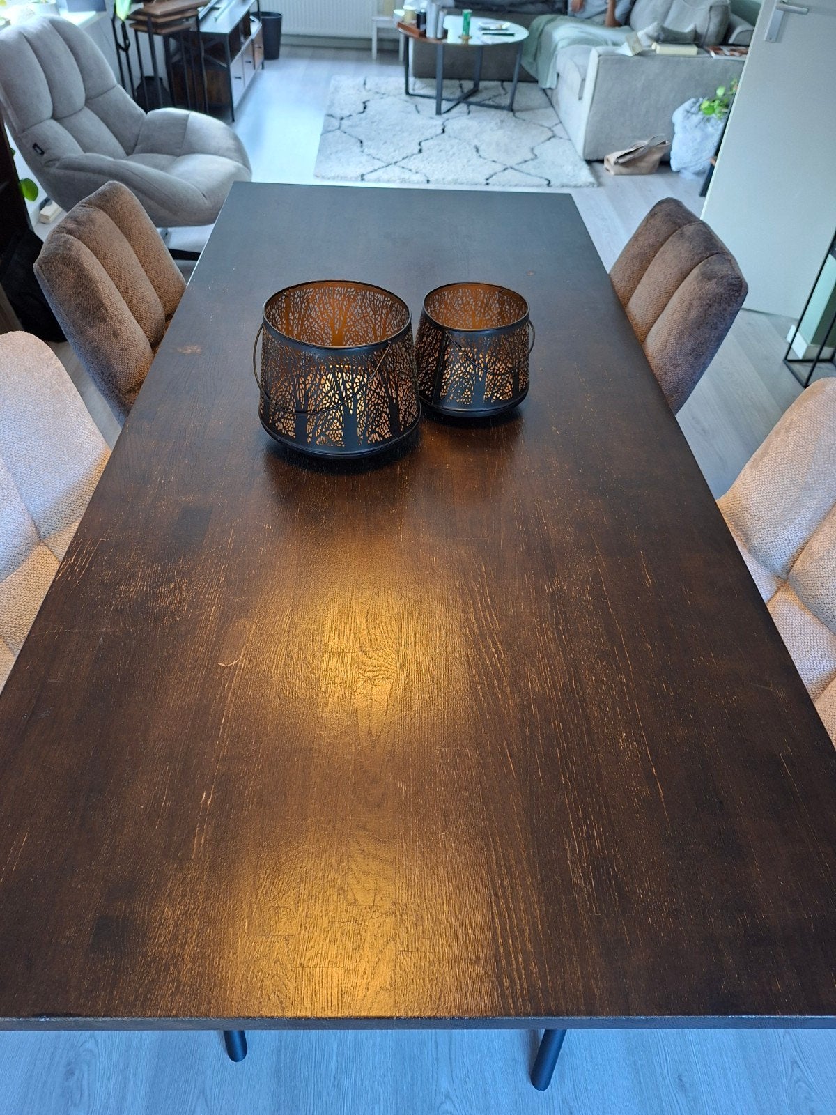 Robuuste eettafel met X-poten - Donkerbruin, Huis en Inrichting, Tafels | Eettafels, Gebruikt, Modern, Industrieel, 50 tot 100 cm