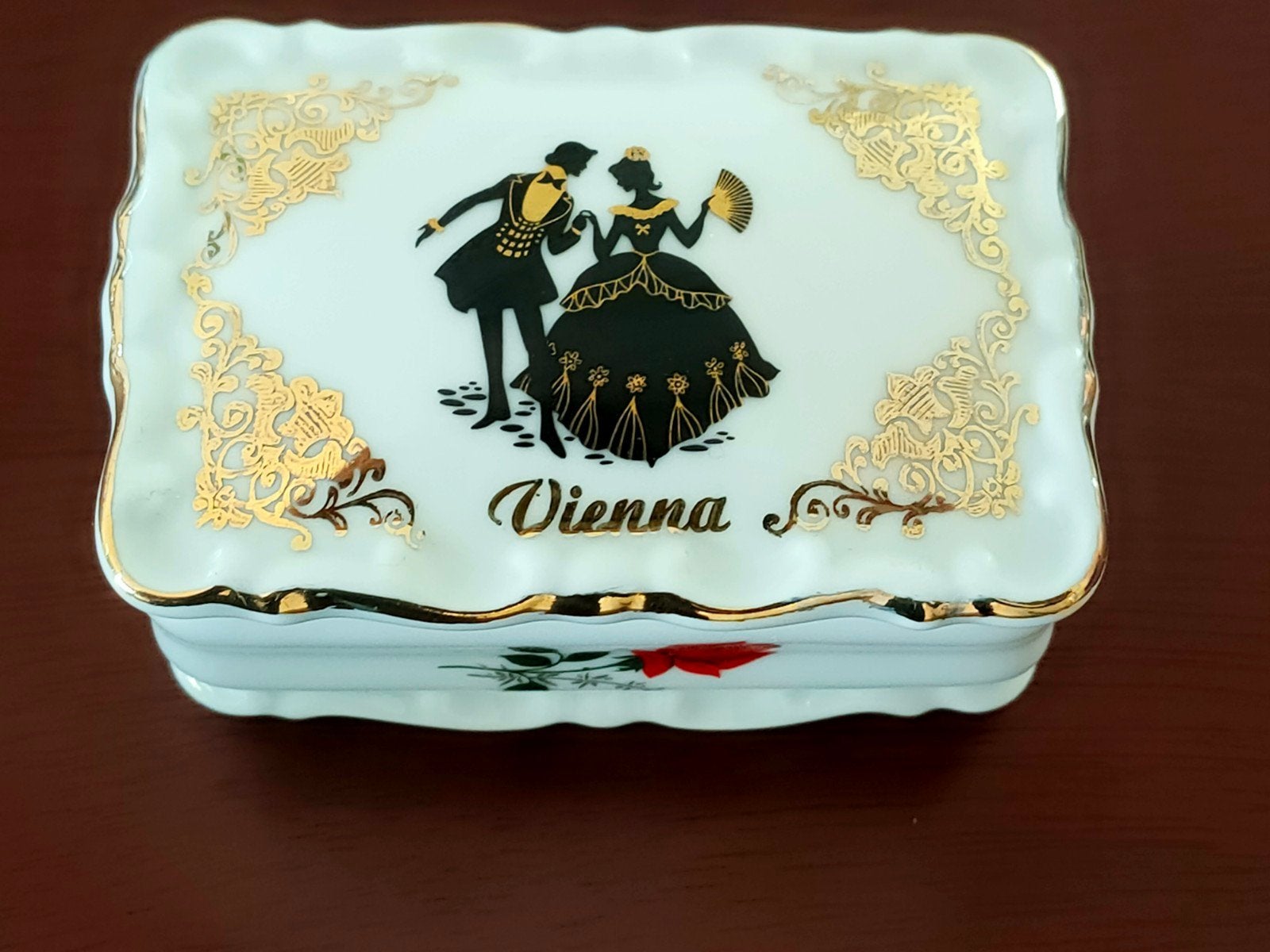 Vintage Schlögl Vienna Porseleinen Sieradendoosje met Goud, Antiek en Kunst, Ophalen of Verzenden