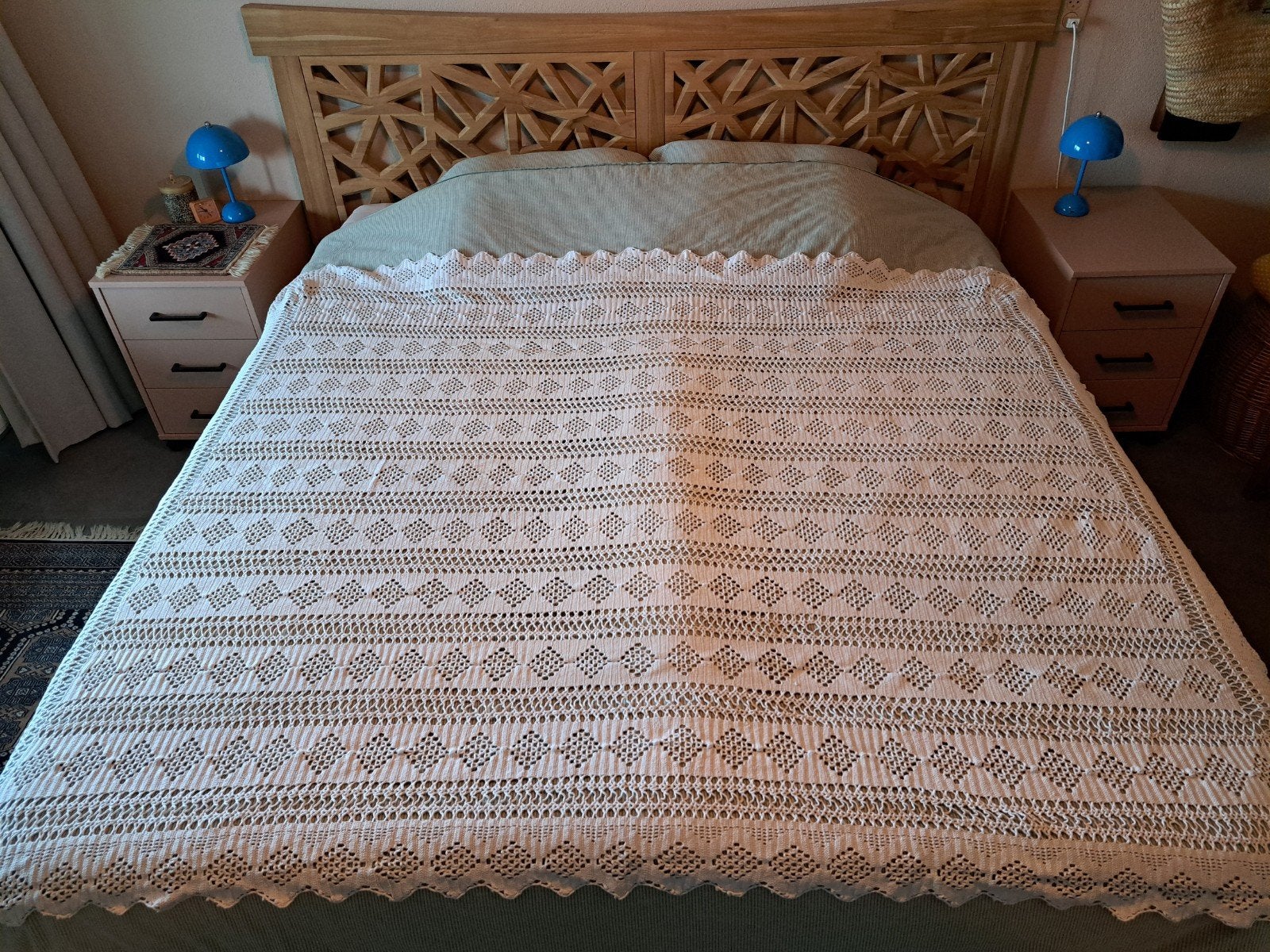 Vintage wit gehaakt sprei of tafelkleed katoen 200 x 150 cm, Ophalen of Verzenden