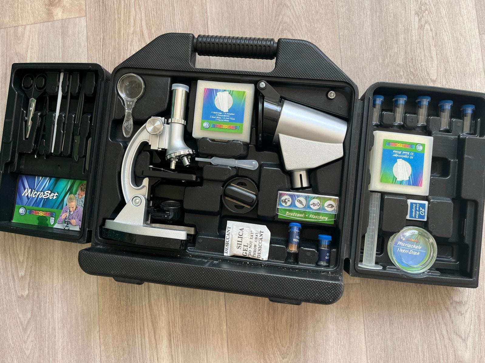 Bresser Microset, Audio, Tv en Foto, Optische apparatuur | Microscopen, Ophalen, Gebruikt, Minder dan 400x, Biologische microscoop