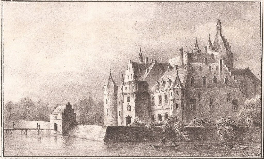 Slot te Wijk bij Duurstede in 1640 Litho J. Hilverdink 19e e, 1800 - 1899, Architectuur, Blanco verso, 11 cm