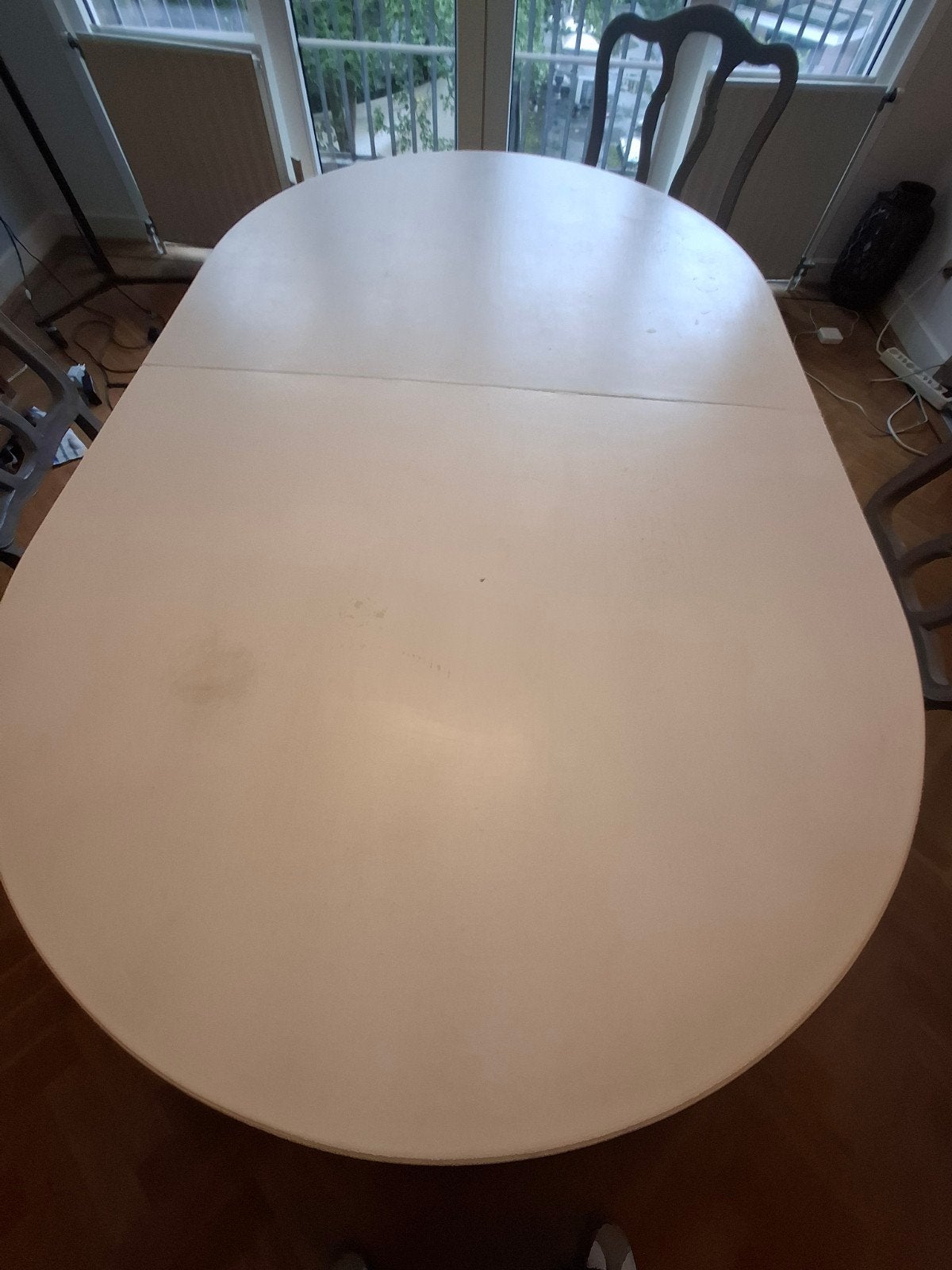 wit houten ovale uitschuifbare tafel voor 8 tot 10 personen, Huis en Inrichting, Ophalen, Ovaal, 200 cm of meer, 100 tot 150 cm