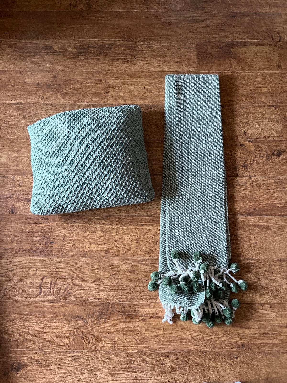 Groene plaid en kussen set, Gebruikt, Met print, Vierkant, Ophalen of Verzenden
