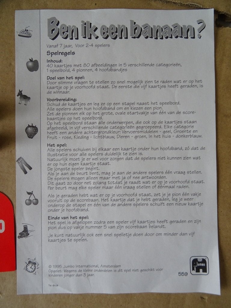 Jumbo spel Ben ik een banaan? Stel slimme vragen 1995, Jumbo, Onbekend, Ophalen of Verzenden, Vijf spelers of meer