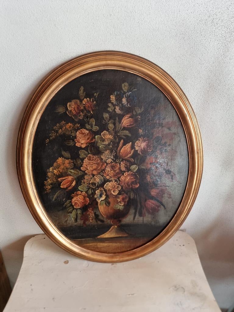 Oud olieverf schilderij bloemen stilleven E90, Ophalen