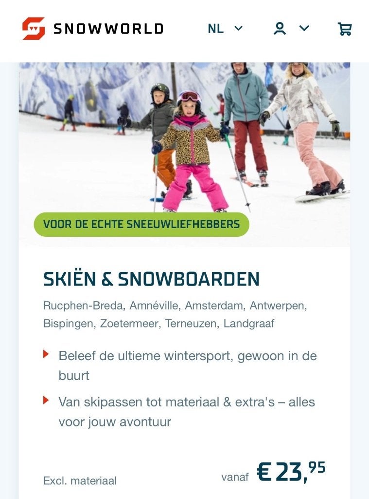 2x ticket snowworld 2uur, Ophalen, Nieuw