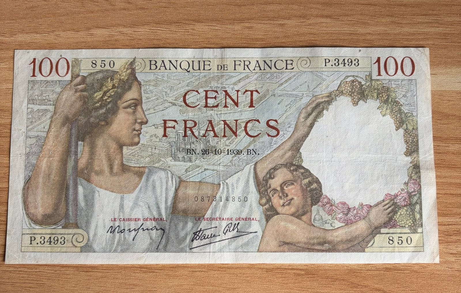 Frankrijk 100 Francs 1939, Postzegels en Munten, Bankbiljetten | Europa | Niet-Eurobiljetten, Ophalen of Verzenden, Frankrijk
