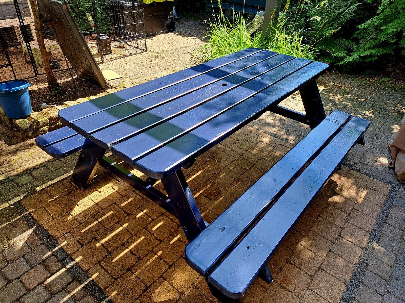 Nette houten picknicktafel (180x155), Ophalen, Gebruikt, Rechthoekig, Hout