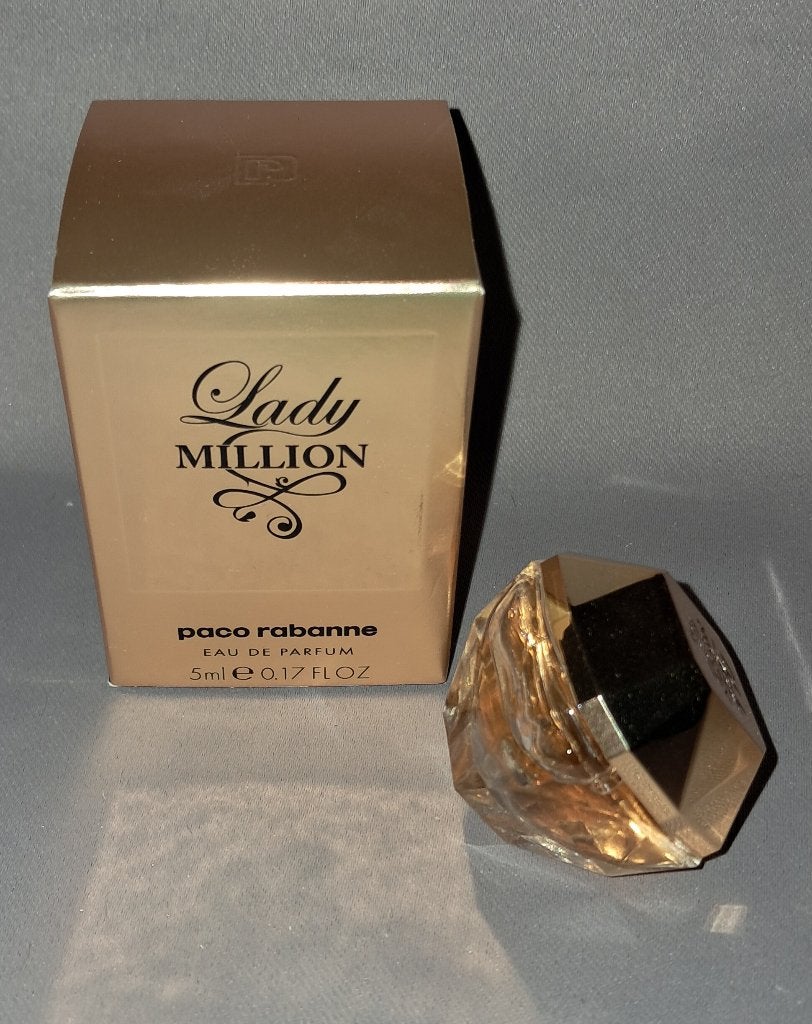 Luxe parfum mini - Paco rabanne lady million + doosje, Ophalen of Verzenden, Zo goed als nieuw, Miniatuur, Gevuld