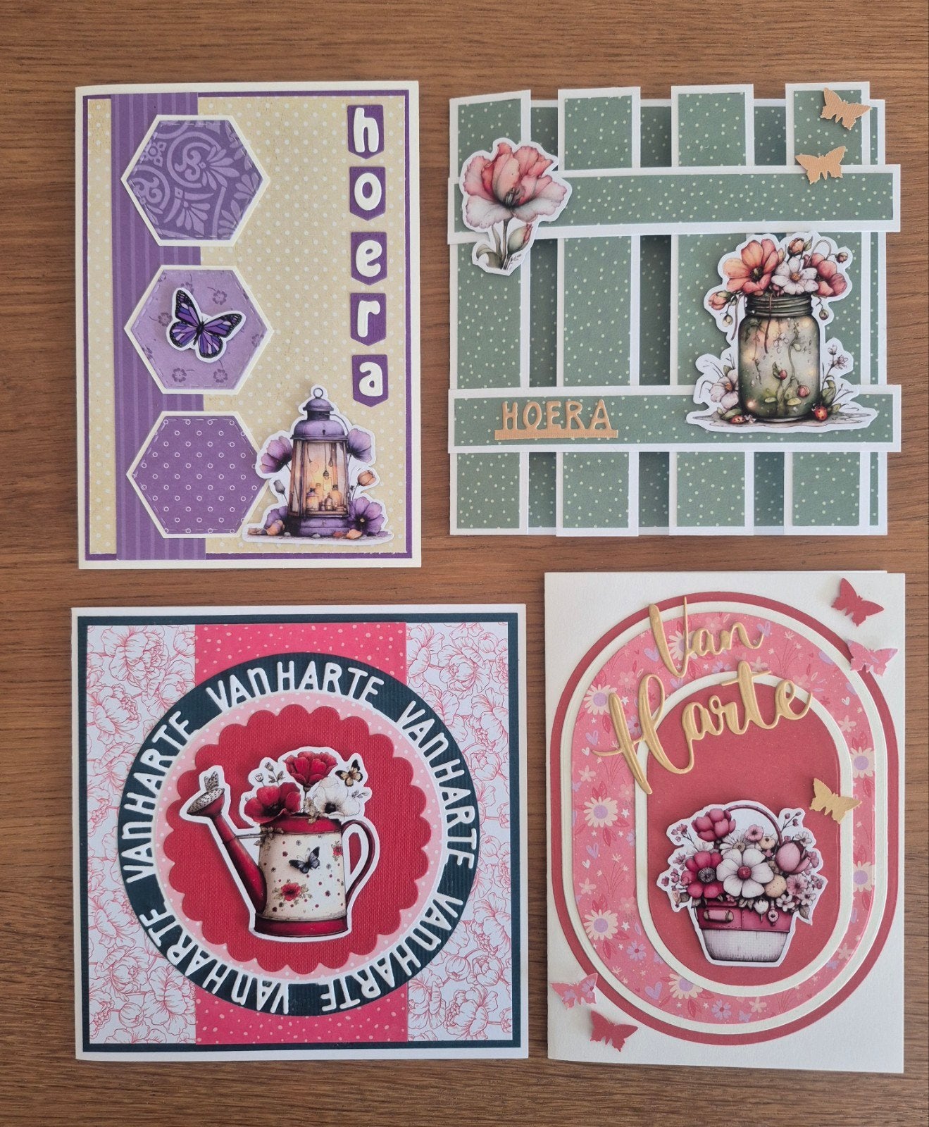 Set van 4 handgemaakte felicitatiekaarten, Hobby en Vrije tijd, Kaarten | Zelfgemaakt, Ophalen of Verzenden, Nieuw, Overige thema's