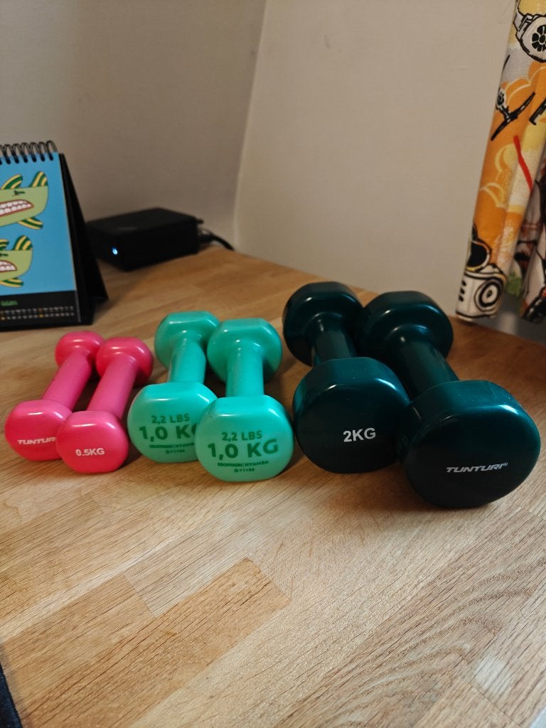 Tunturi dumbells, 3 setjes (2kg, 1 kg en 05. kg), Ophalen of Verzenden, Zo goed als nieuw, Armen, Dumbbell