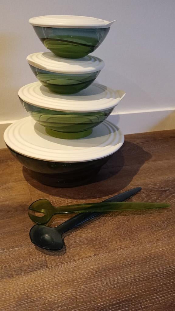Tupperware Damla schalen set met deksels en slabestek, Ophalen of Verzenden, Zo goed als nieuw, Groen, Schaal