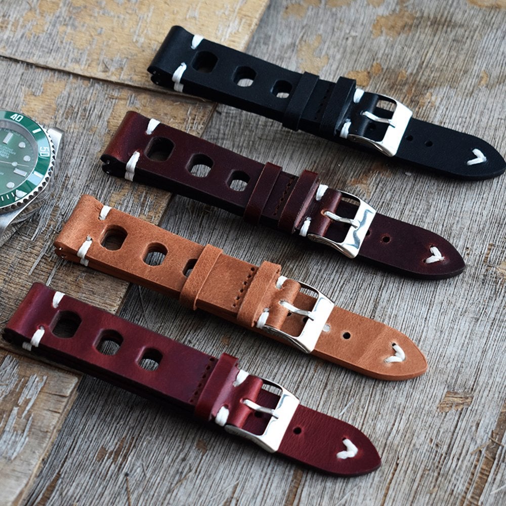 Leren racing horlogeband horloge band rally bruine zwarte, Verzenden, Nieuw