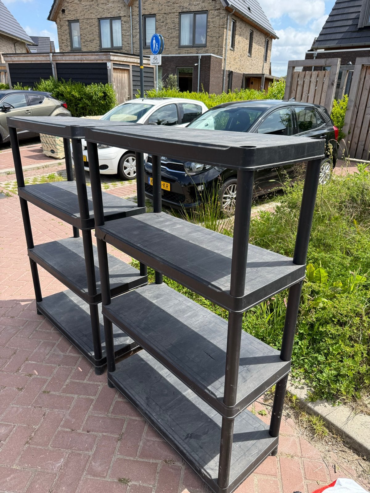 2 kunststof stellingkasten voor schuur of berging, Ophalen, Gebruikt