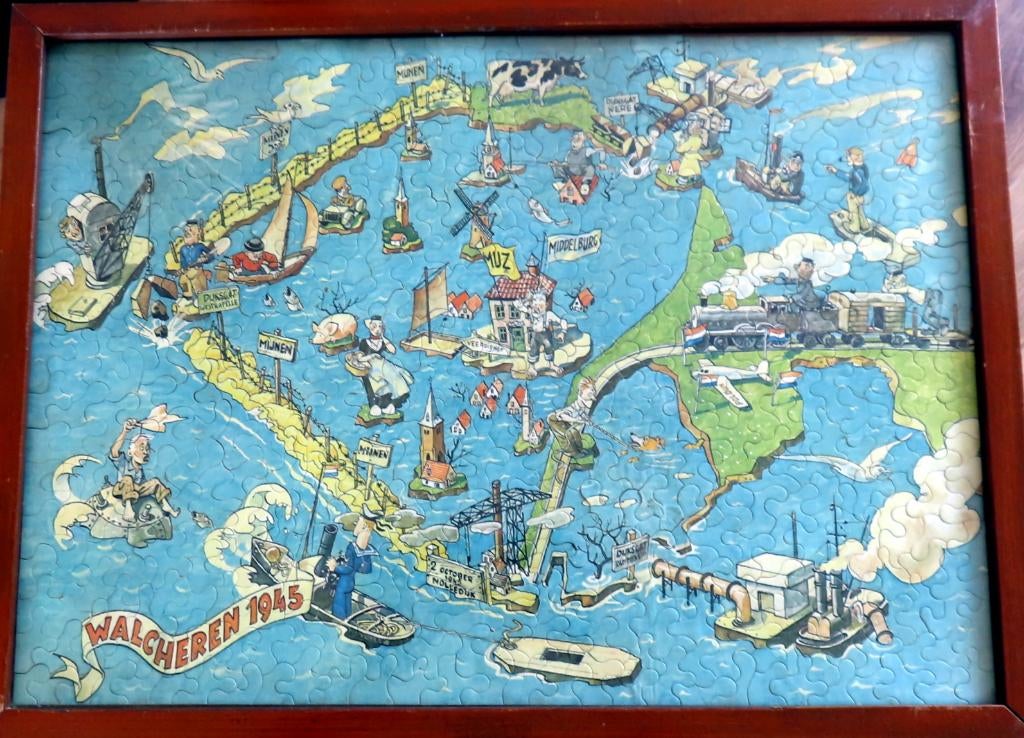 Zeldzame puzzle ingelijst Walcheren 1945 Jan Villée,  inunda, Verzenden