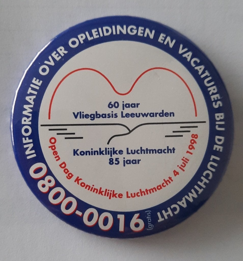 button 60 jaar vliegbasis leeuwarden - 4-7-1998, Ophalen of Verzenden, Luchtmacht, Nederland, Overige typen