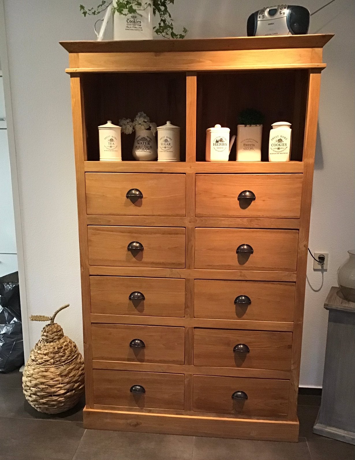 Te koop robuuste teak houten ladekast igs., Ophalen, 100 tot 150 cm, 5 laden of meer, Zo goed als nieuw