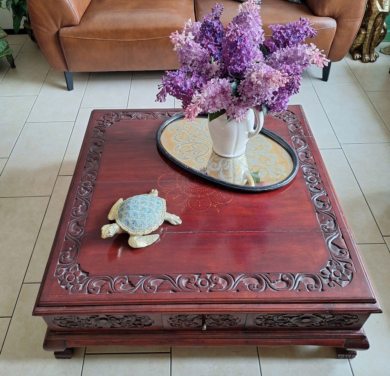 Mooie Houten Opium Tafel/ Houtsnijwerk, Ophalen