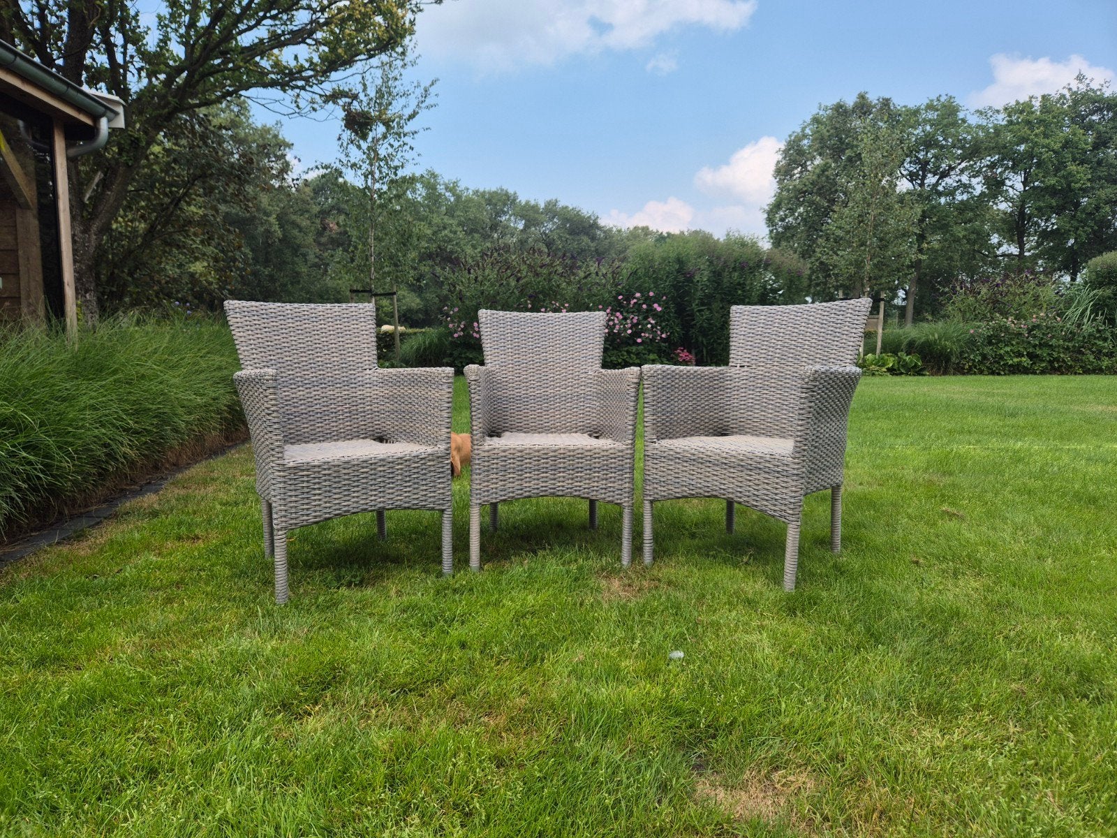 6x SUDA tuinstoelen grijs - stapelbaar, Ophalen of Verzenden, Gebruikt, Wicker, Stapelbaar