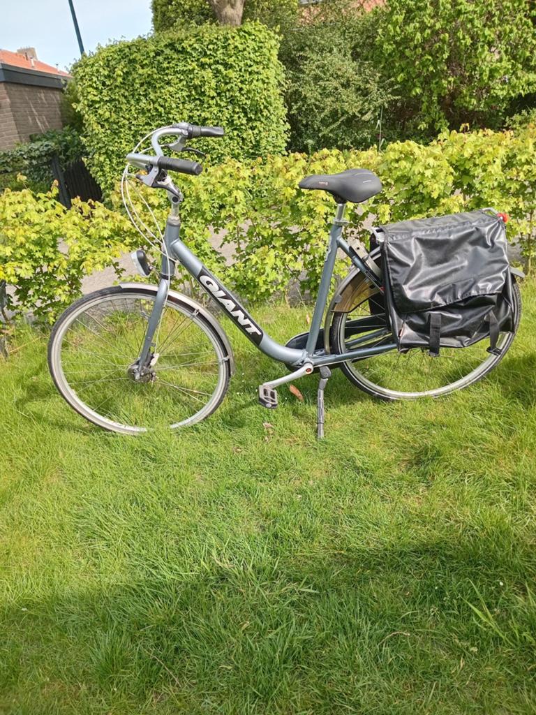 Giant damesfiets met lage instap en fietstassen, Fietsen en Brommers, Velgrem, 50 tot 53 cm, Gebruikt, (Extra) lage instap