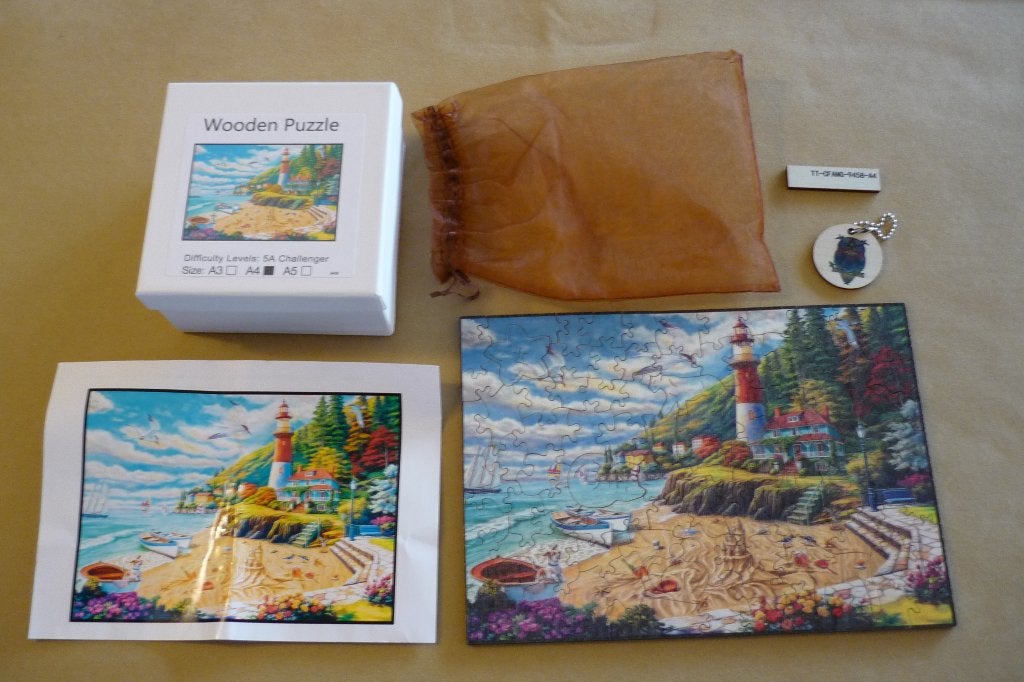 Houten rechthoekige puzzel A4 '' VUURTOREN '' + Poster 94 st, Ophalen, 500 t/m 1500 stukjes, Zo goed als nieuw, Legpuzzel