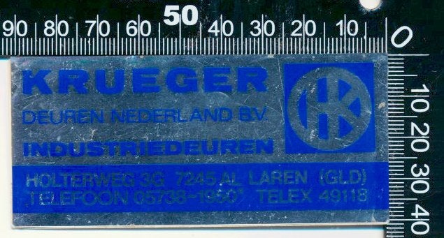 Sticker: Krueger Deuren Nederland - Laren (Spiegelsticker), Verzamelen, Verzenden, Zo goed als nieuw, Bedrijf of Vereniging