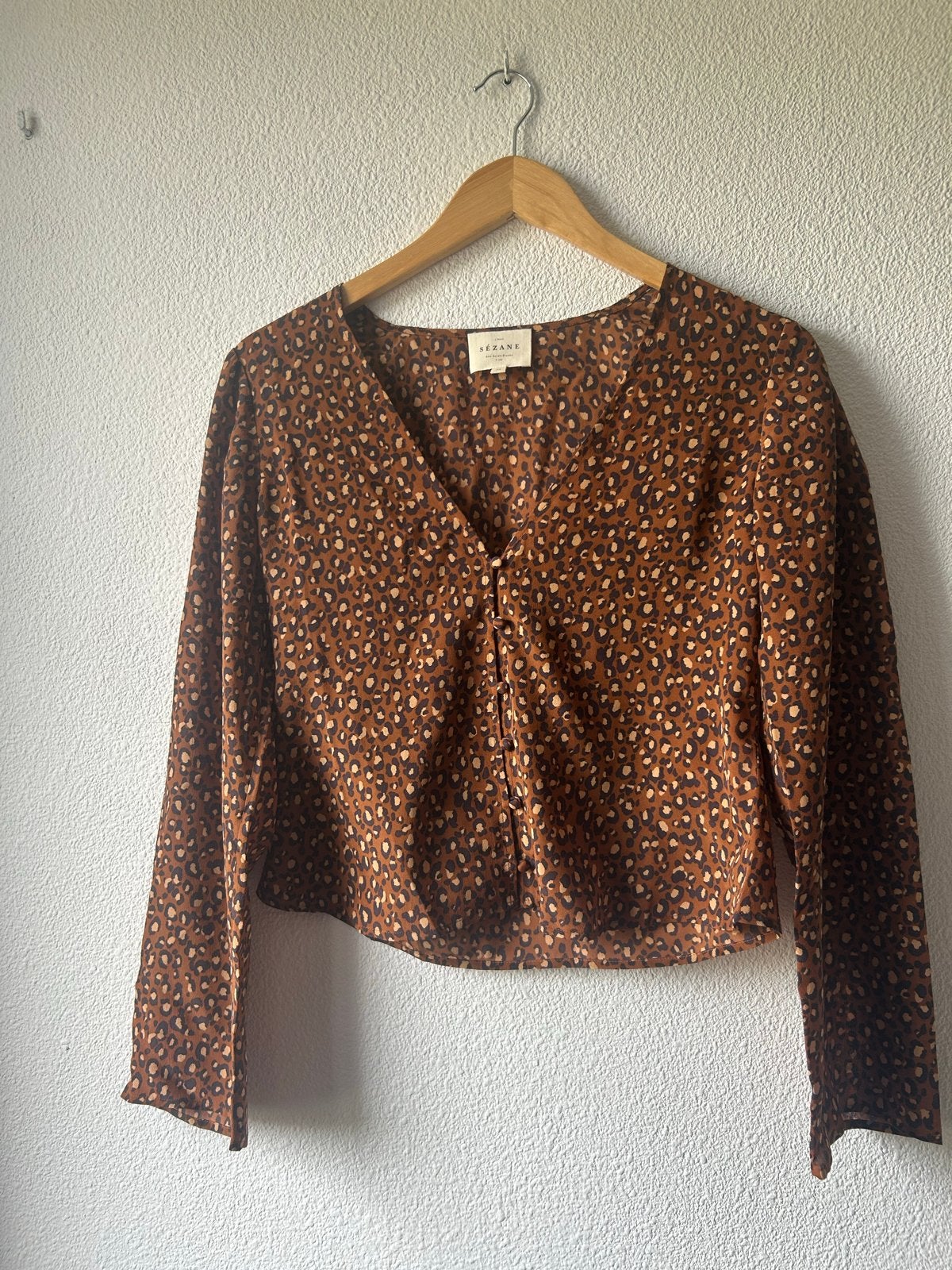 Sezane blouse met luipaardprint, Kleding | Dames, Ophalen of Verzenden, Zo goed als nieuw, Maat 38/40 (M), Bruin