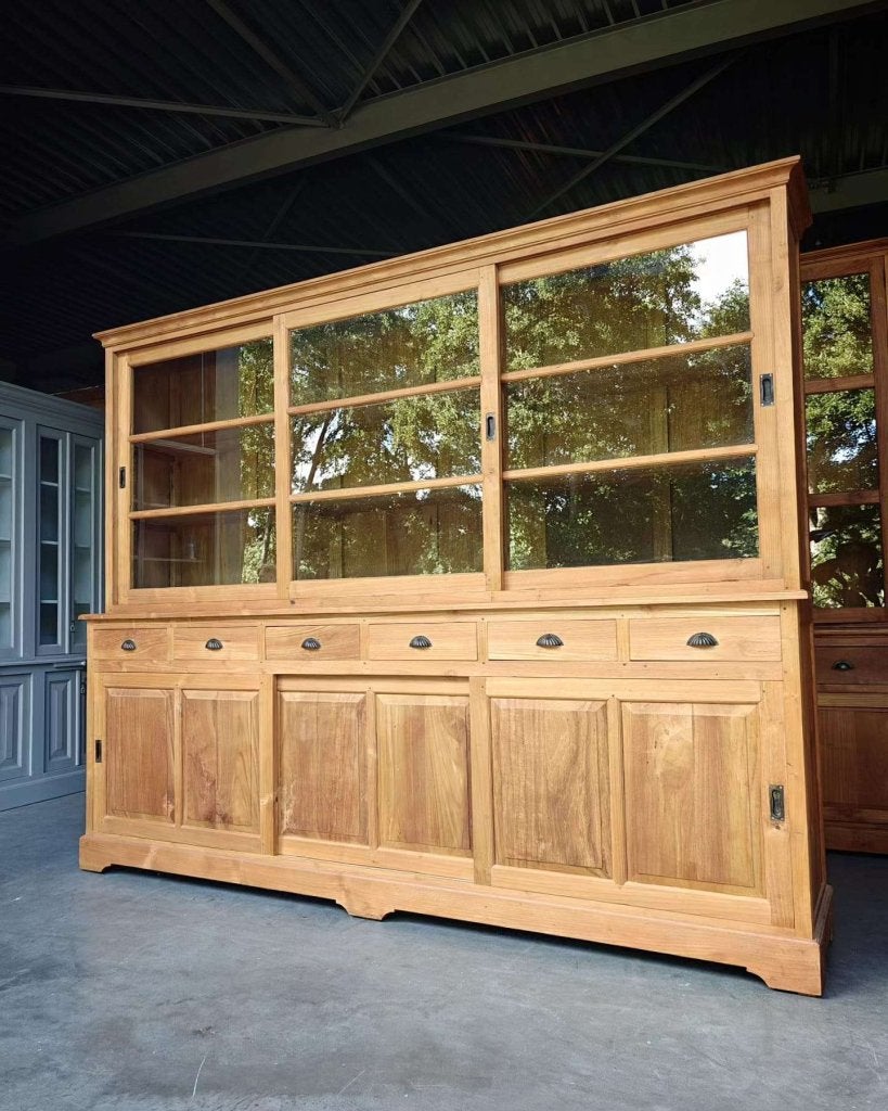 Grote teakhouten winkelkast | Brede servieskast teak  #7764, Gebruikt, -, 200 cm of meer, -
