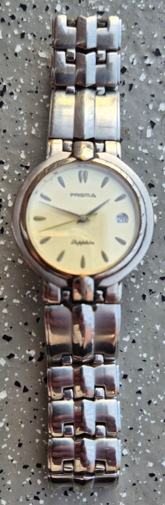 Prachtige vintage Prisma Sapphire Quartz dameshorloge., Overige merken, Staal, Staal, Polshorloge
