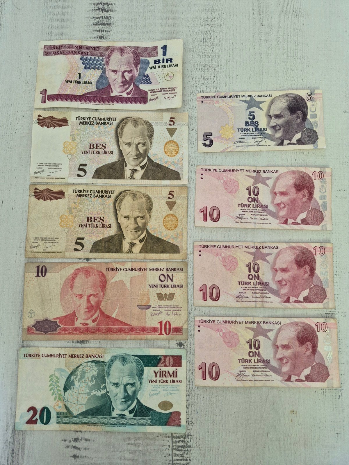 Turkse Lira Bankbiljetten Set - 1, 5, 10, 20 Lira, Ophalen of Verzenden, Overige landen, Setje