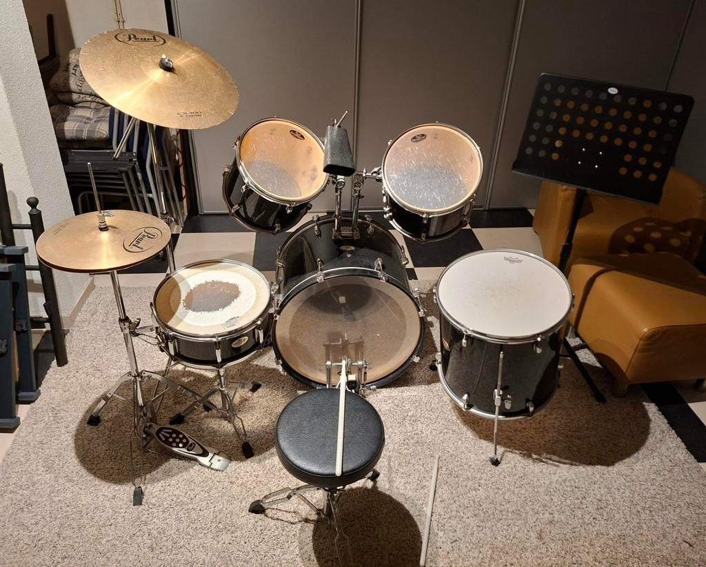 Compleet drumstel met bekkens en kruk, Muziek en Instrumenten, Drumstellen en Slagwerk, Ophalen, Gebruikt, Overige merken